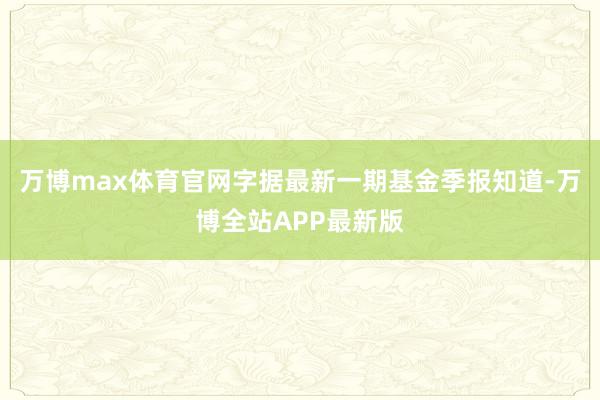 万博max体育官网字据最新一期基金季报知道-万博全站APP最新版